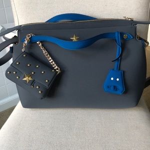 La Fille des Fleurs Neoprene Satchel Bag Blue Gray